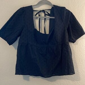 NWT Farming Daisies Modcloth Cotton Black Textured Baby Doll Puff Top